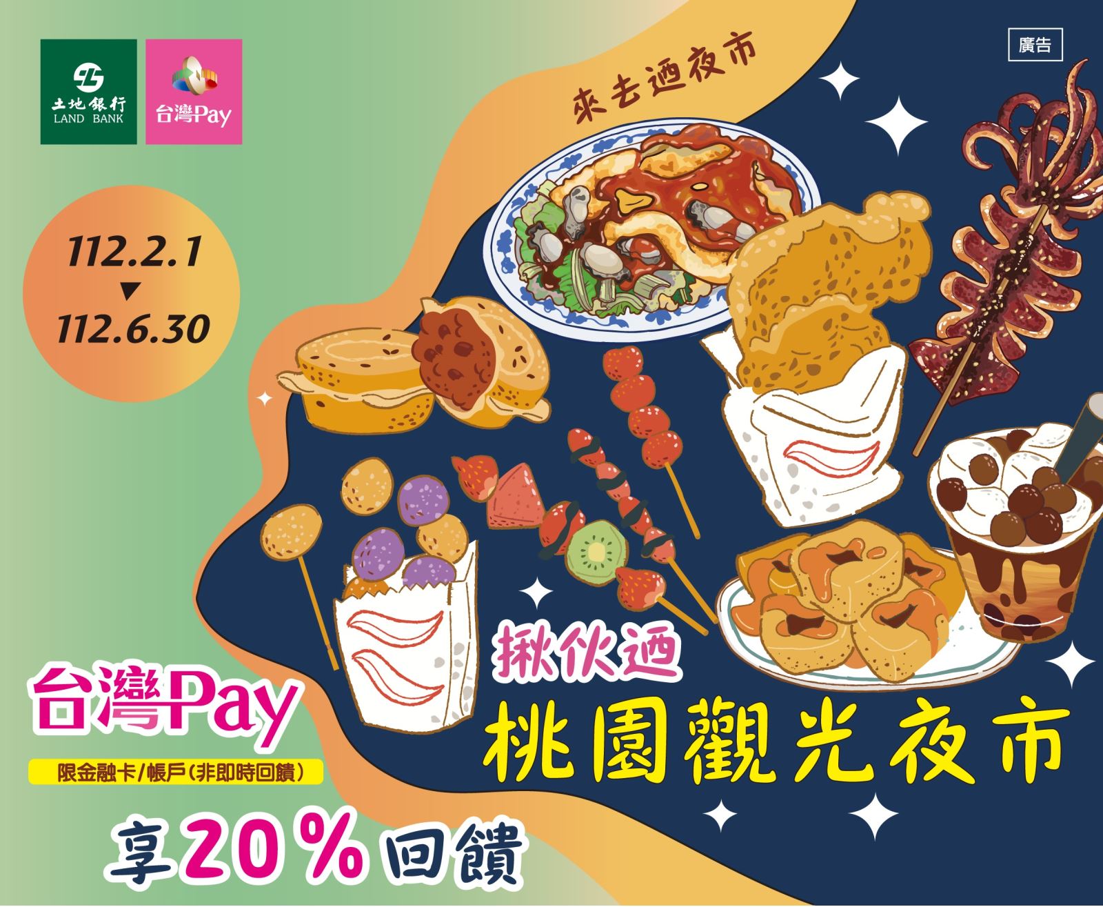 用戶於活動期間至活動地點消費，並使用「台灣 Pay」掃碼支付成功者，單筆消費不限金額可享20%之現金回饋
